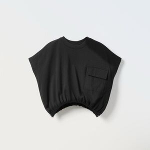 Zara- Black Cropped T-Shirt with Pocket